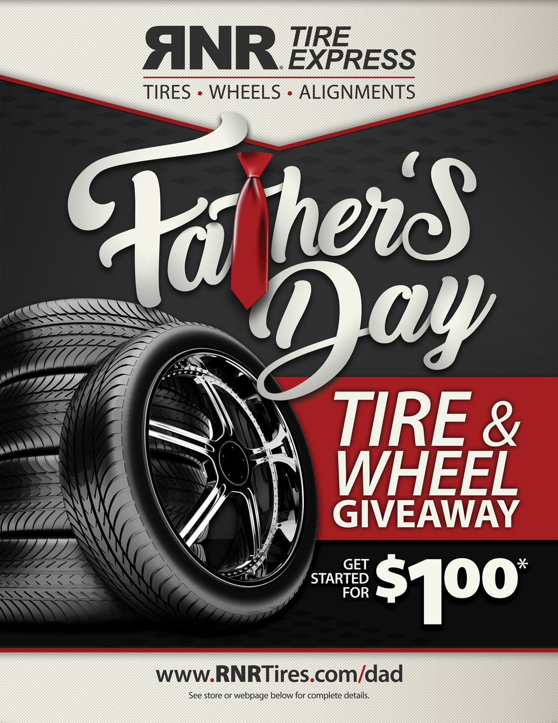 Father's Day tire and wheel giveaway counter card
